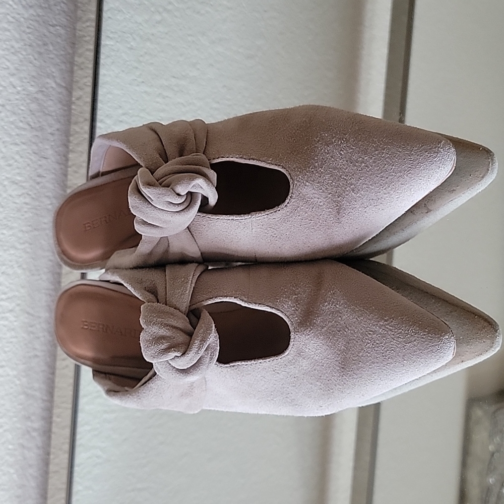 Bernardo brand, suede taupe mules, size 8.